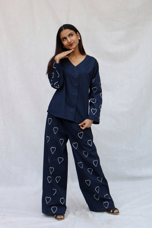 Blue Heart Embroidered Shirt