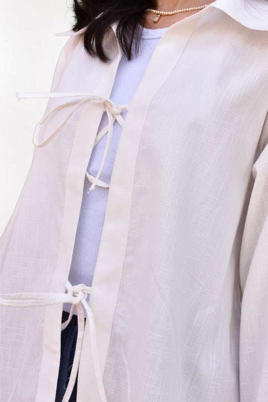 Plain Collared Bow Blouse