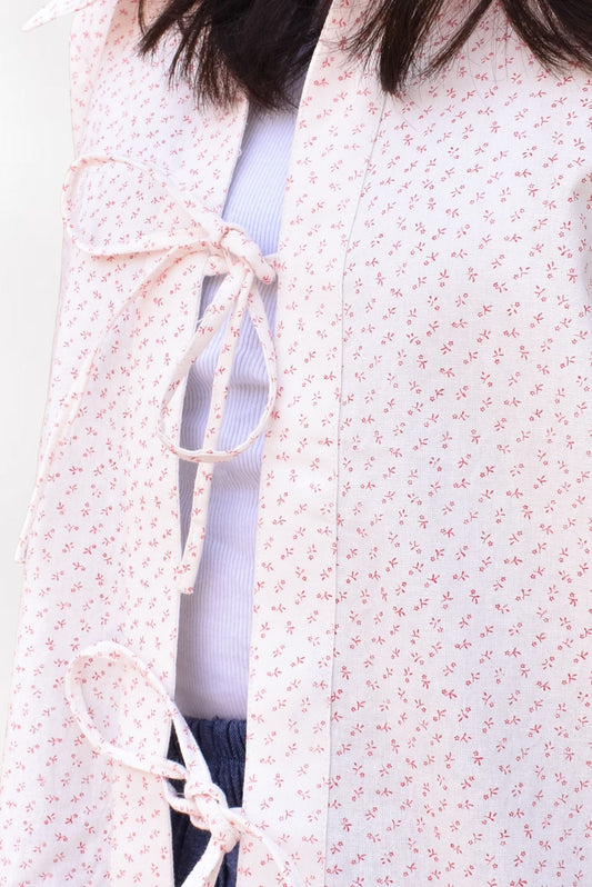 Printed Collared Bow Blouse