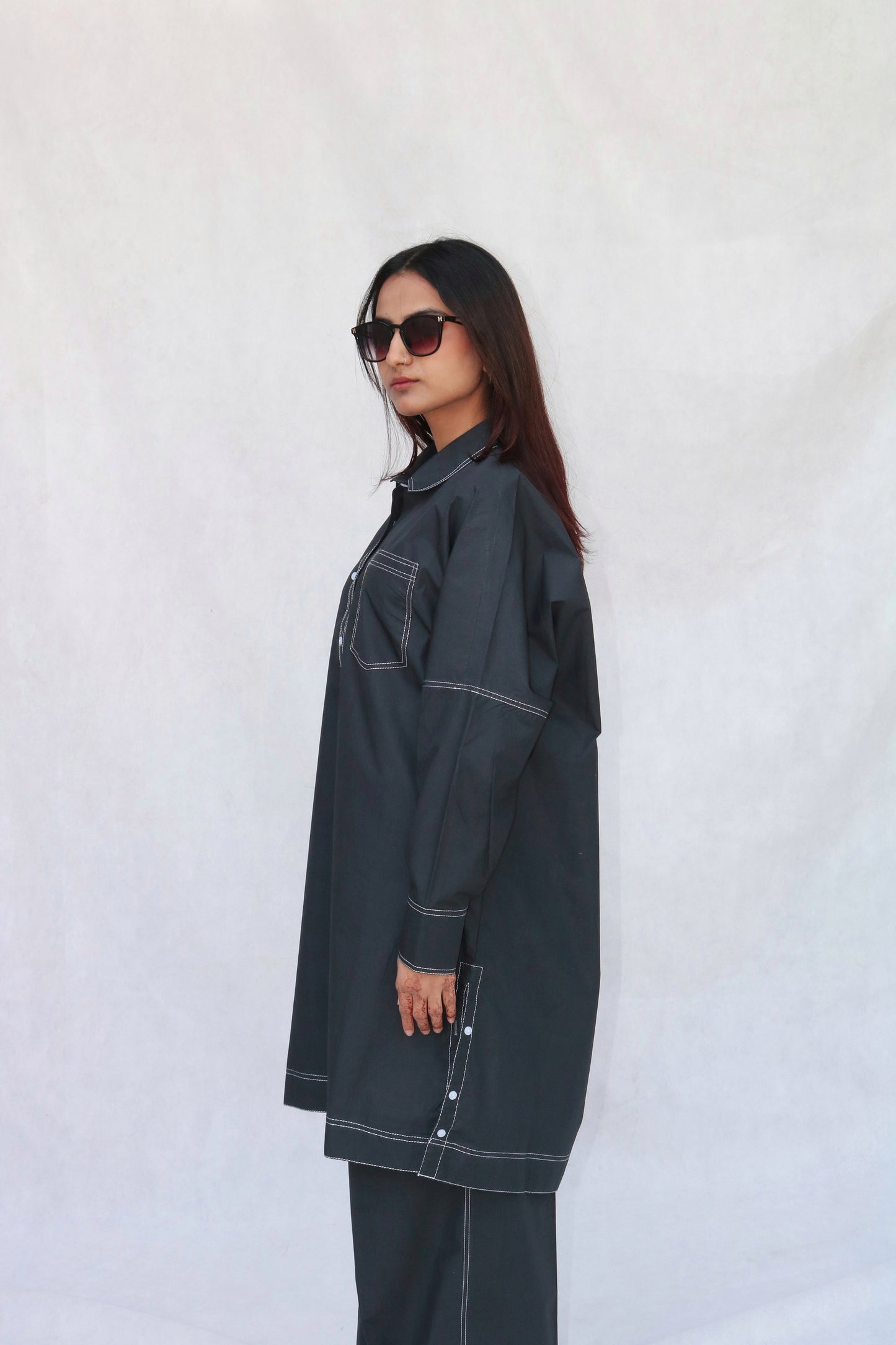 Black Lined Kurta Set