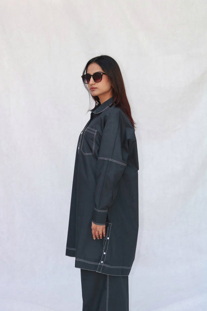 Black Lined Kurta Set