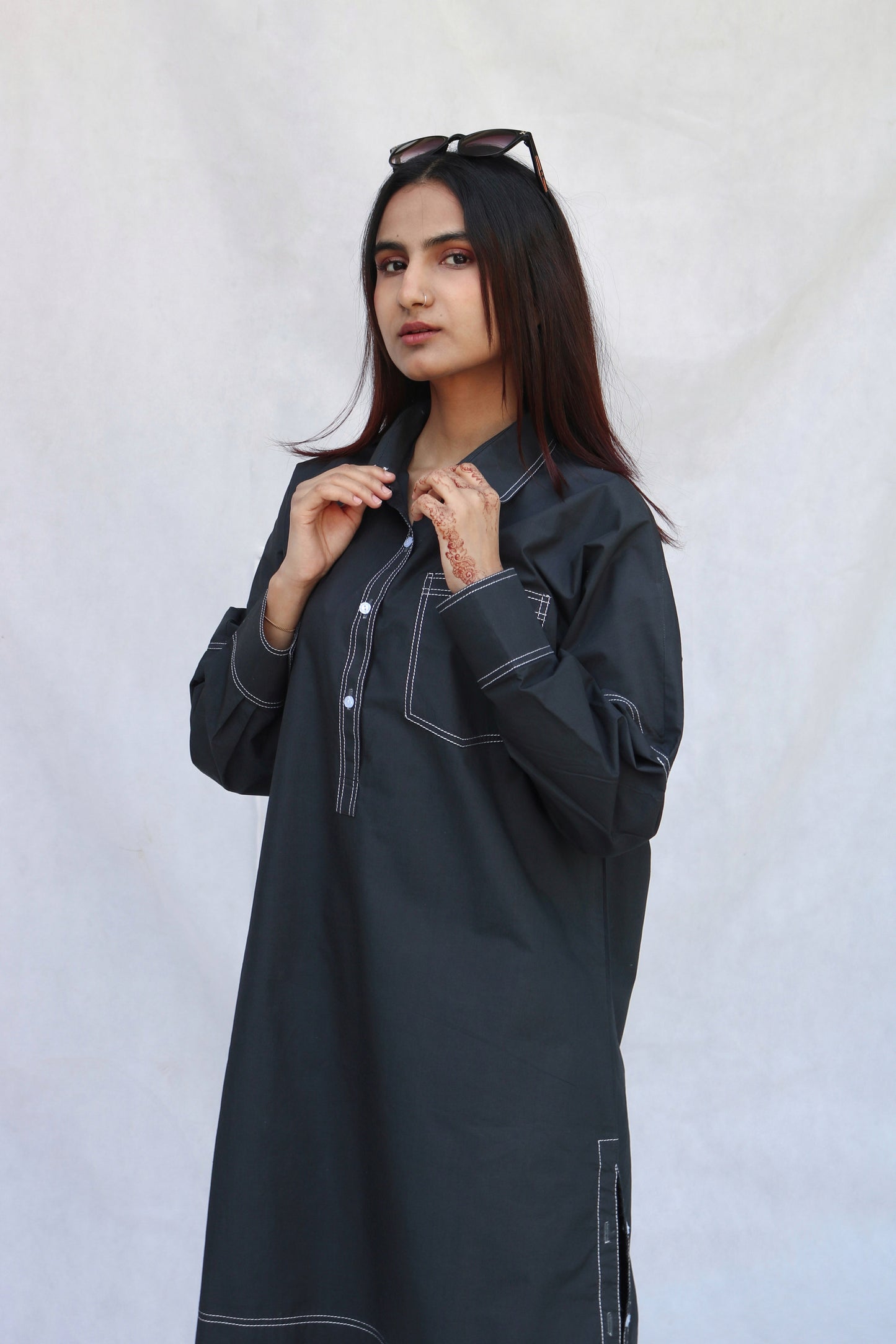 Black Lined Kurta Set