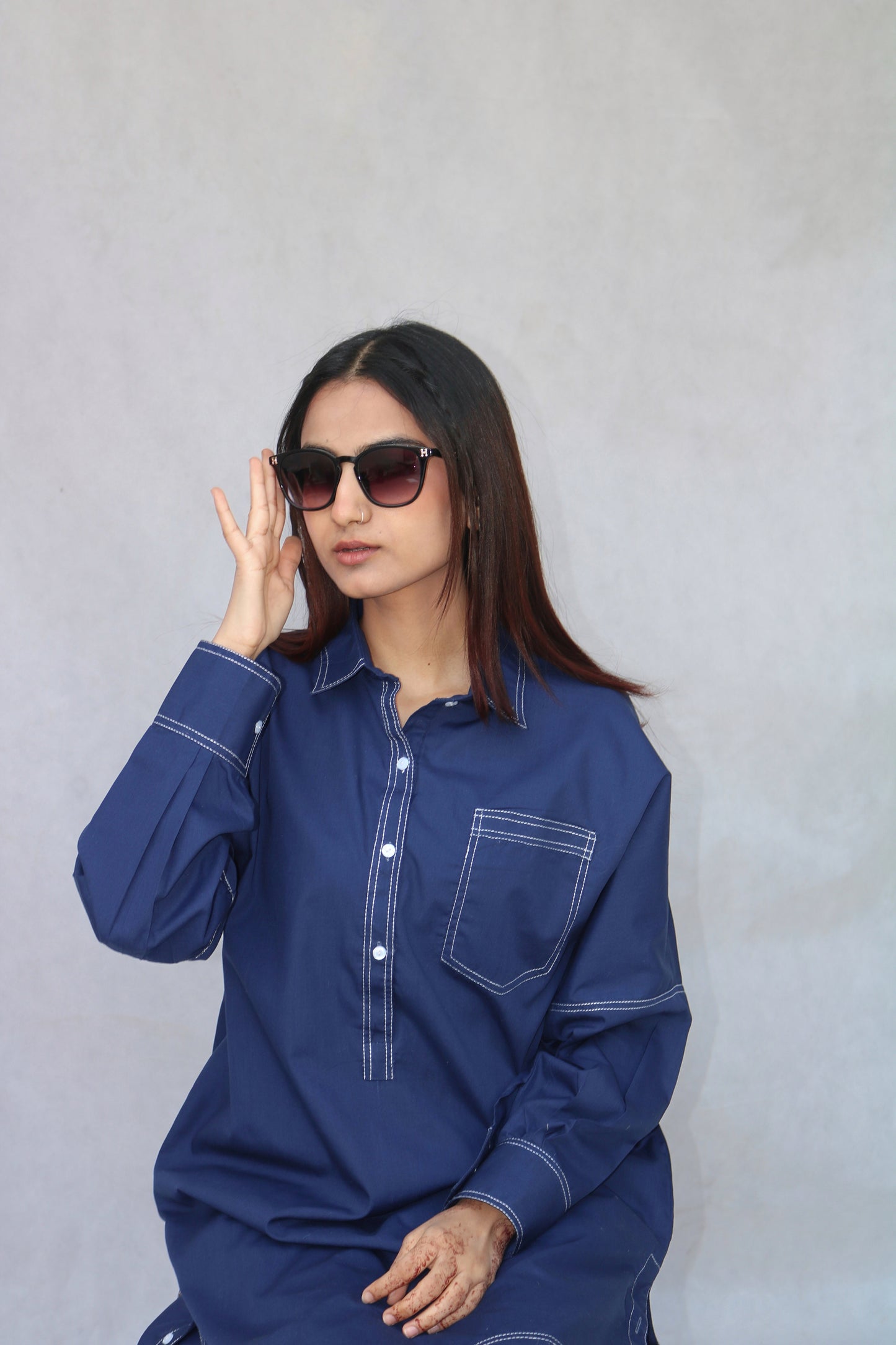 Blue Lined Kurta