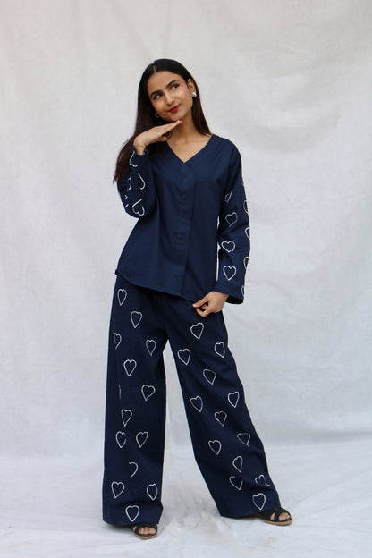 Blue Heart Embroidered Shirt