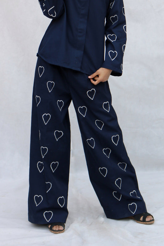 Blue Heart Embroidered (Trouser)