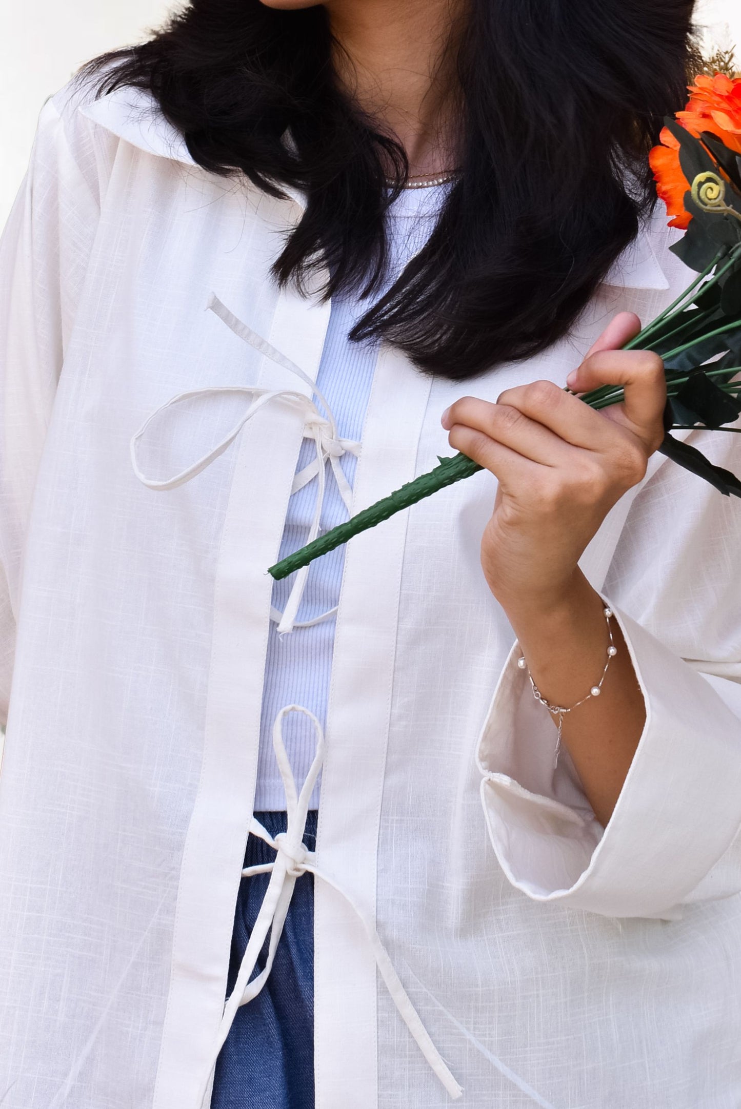 Plain Collared Bow Blouse