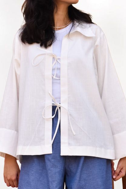 Plain Collared Bow Blouse