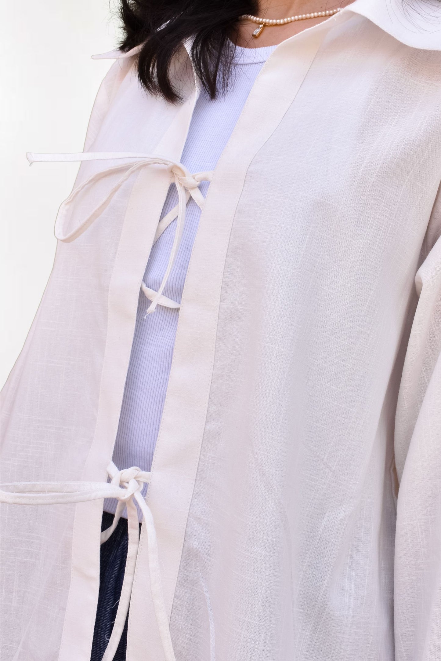 Plain Collared Bow Blouse