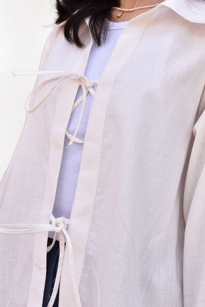 Plain Collared Bow Blouse