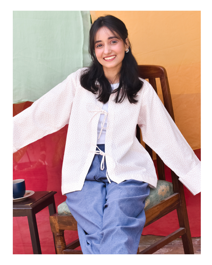 Printed Collared Bow Blouse